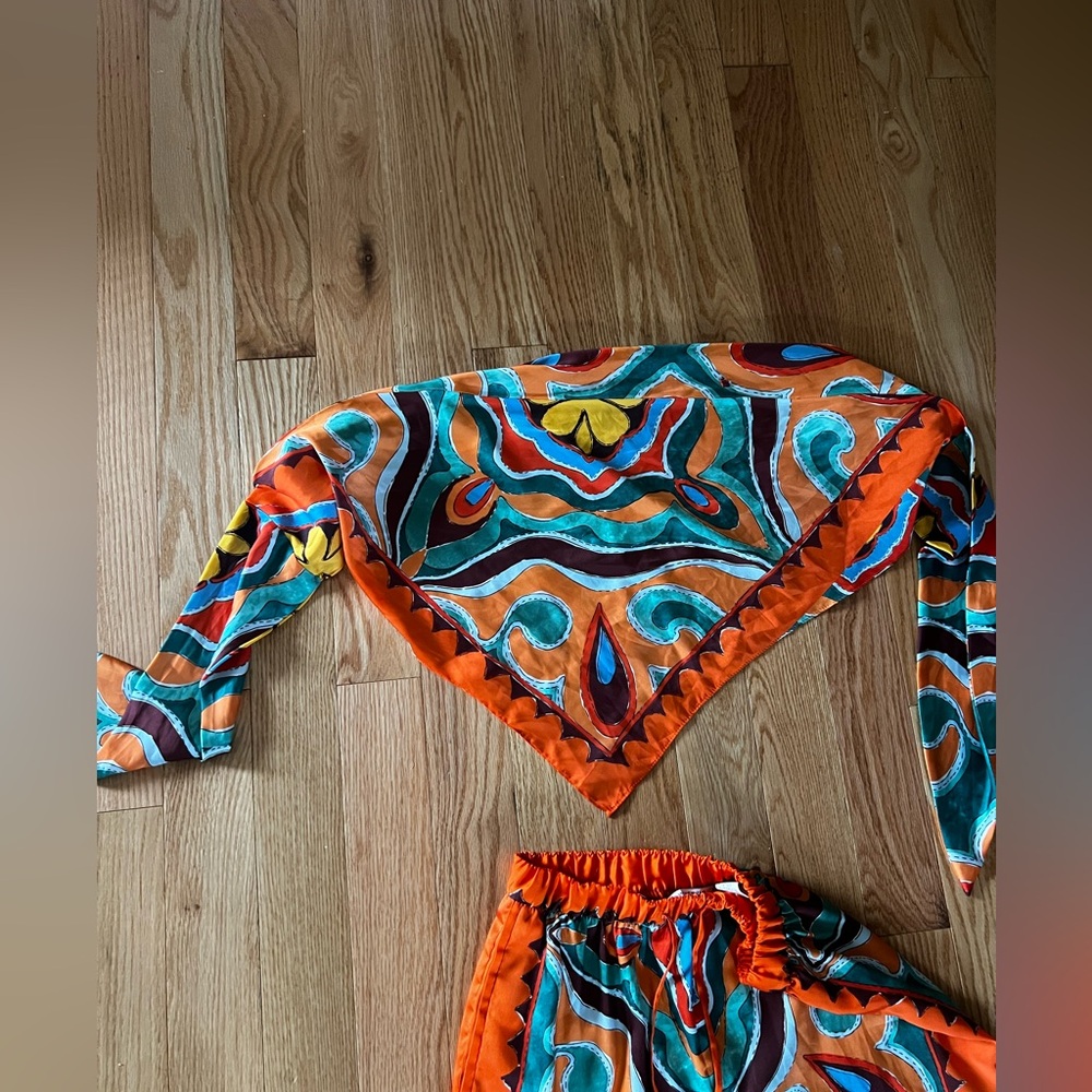 Zara Vibrant Orange, Teal, Black Printed Two-Piece Set - Picture 3 of 5